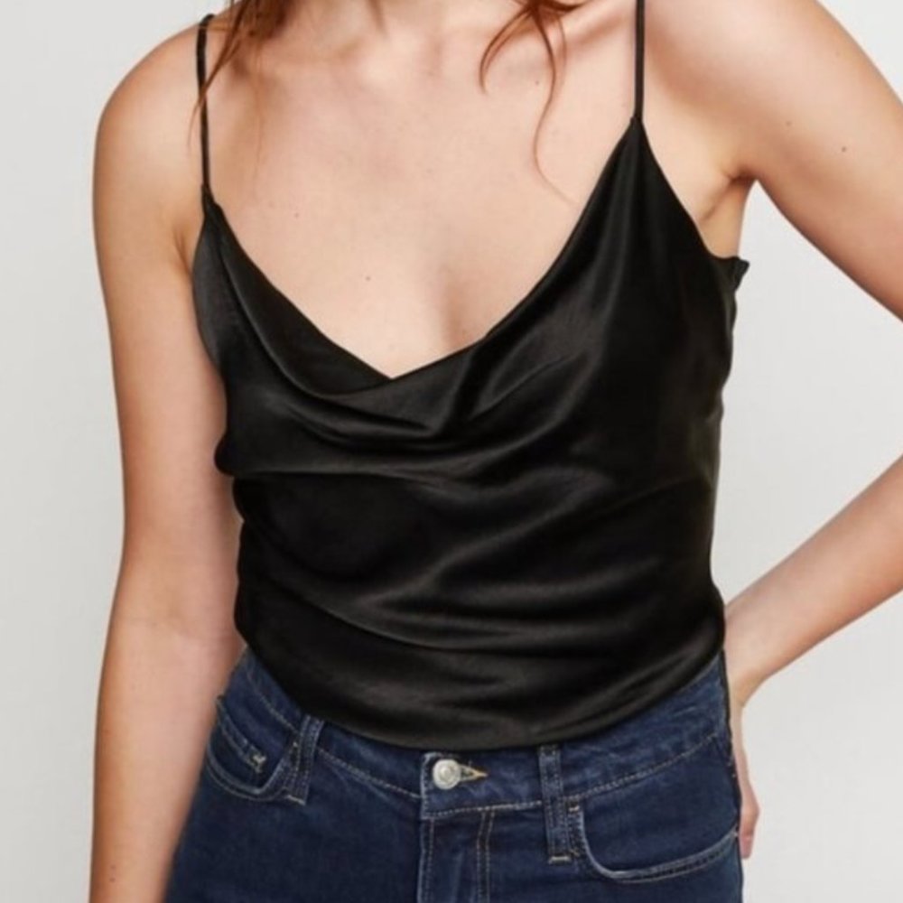 Zara Black Satin Cowl Neck Camisole